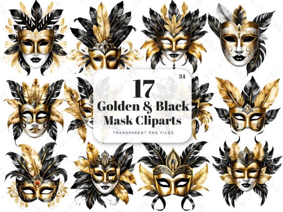 Download Watercolor Golden Black Masquerade PNG - Gold Collection