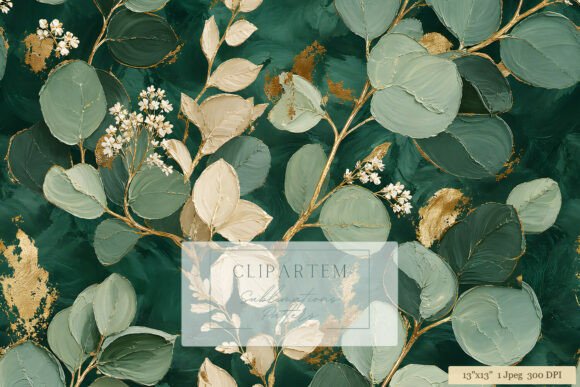 Download Emerald Gold Eucalyptus Leaf Pattern - Gold Collection