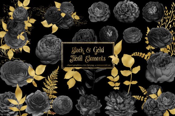 Download Black and Gold Floral Elements Clipart - Gold Collection