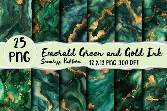 Download Emerald Green and Gold Ink Seamless Patt - Gold Collection