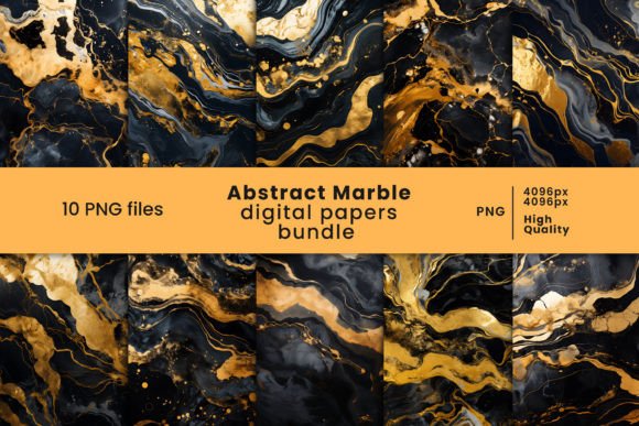 Download Golden Black Marble Digital Papers Set - Gold Collection