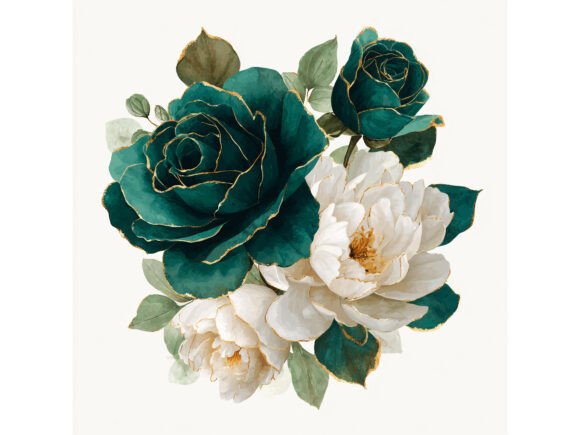 Download 14 JPG Emerald Gold Floral Set - Gold Collection