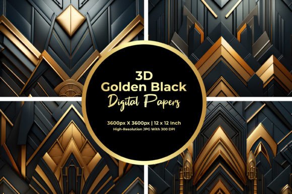 Download 3D Golden Black Digital Paper - Gold Collection