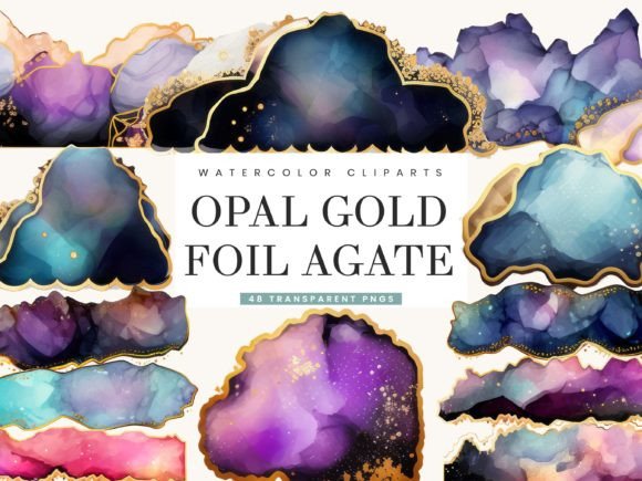 Download Opal Gold Foil Agate Clipart Bundle - Gold Collection