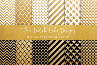 Download Digital Scrapbook Paper - Golden, Black & White Geometric Patterns - Gold Collection